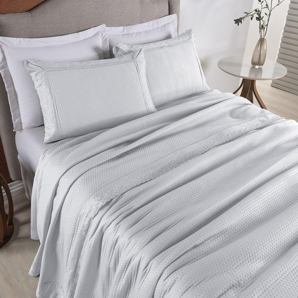 Kit Colcha 3 Peças Queen Percal 300 Fios Bordado Inglês Home Paris - Branco - 4