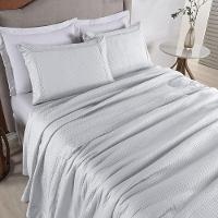 Kit Colcha 3 Peças Queen Percal 300 Fios Bordado Inglês Home Paris - Branco