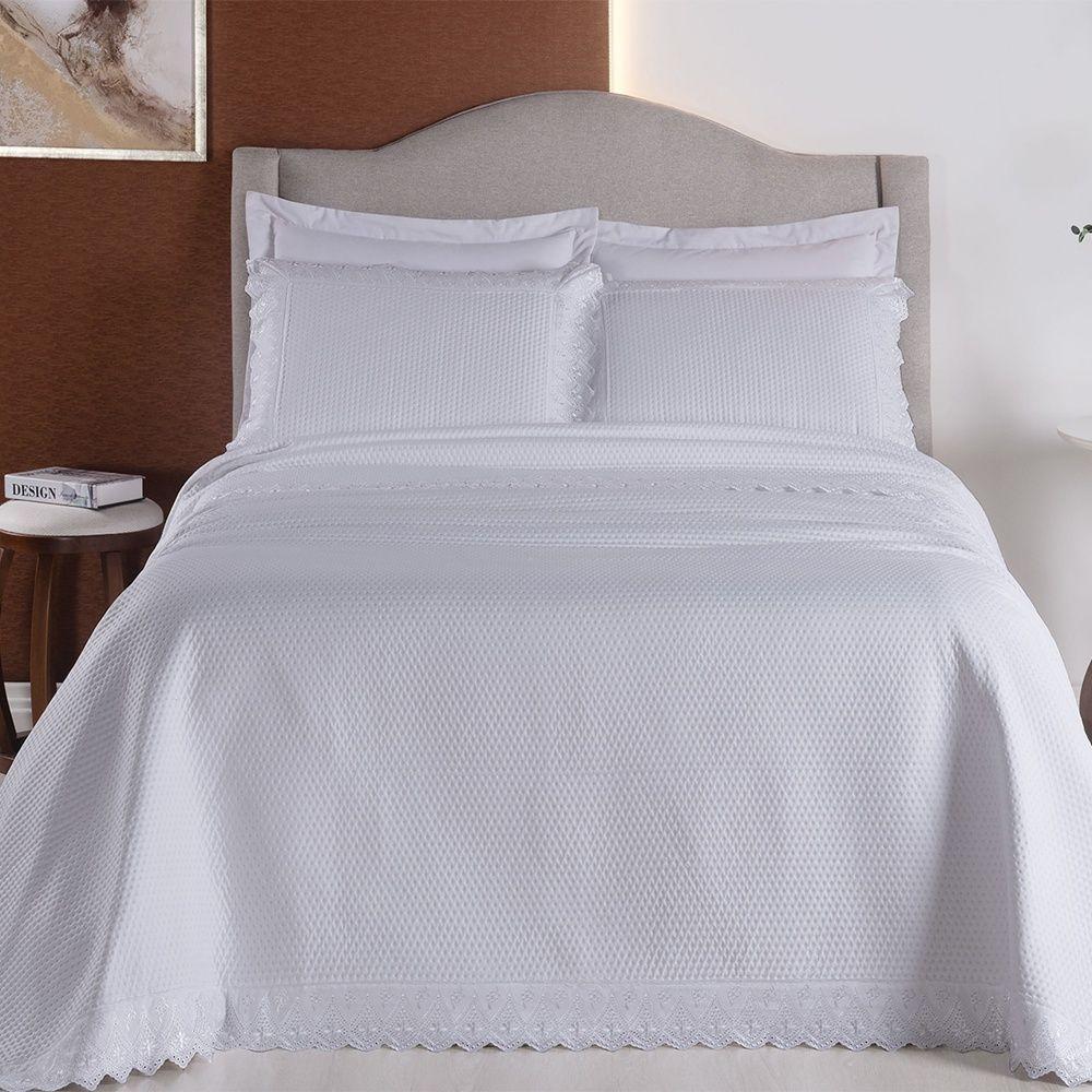 Kit Colcha 3 Peças Queen Percal 300 Fios Bordado Inglês Home Madrid 100% Poliéster - Branco - 2