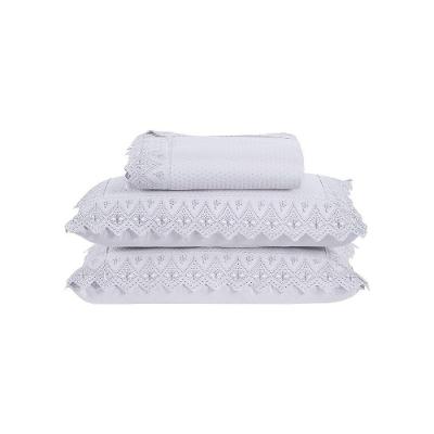 Kit Colcha 3 Peças Queen Percal 300 Fios Bordado Inglês Home Madrid 100% Poliéster - Branco