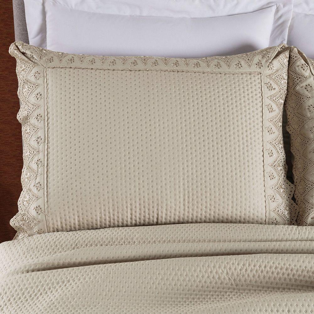 Kit Colcha 3 Peças Queen Percal 300 Fios Bordado Inglês Home Madrid 100% Poliéster - Avelã - 4