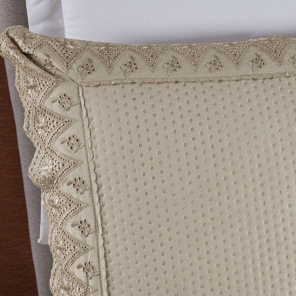 Kit Colcha 3 Peças Queen Percal 300 Fios Bordado Inglês Home Madrid 100% Poliéster - Avelã - 6