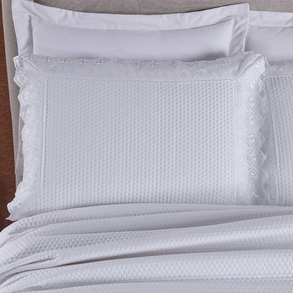 Kit Colcha 3 Peças Queen Percal 300 Fios Bordado Inglês Home Madrid 100% Poliéster - Branco - 3