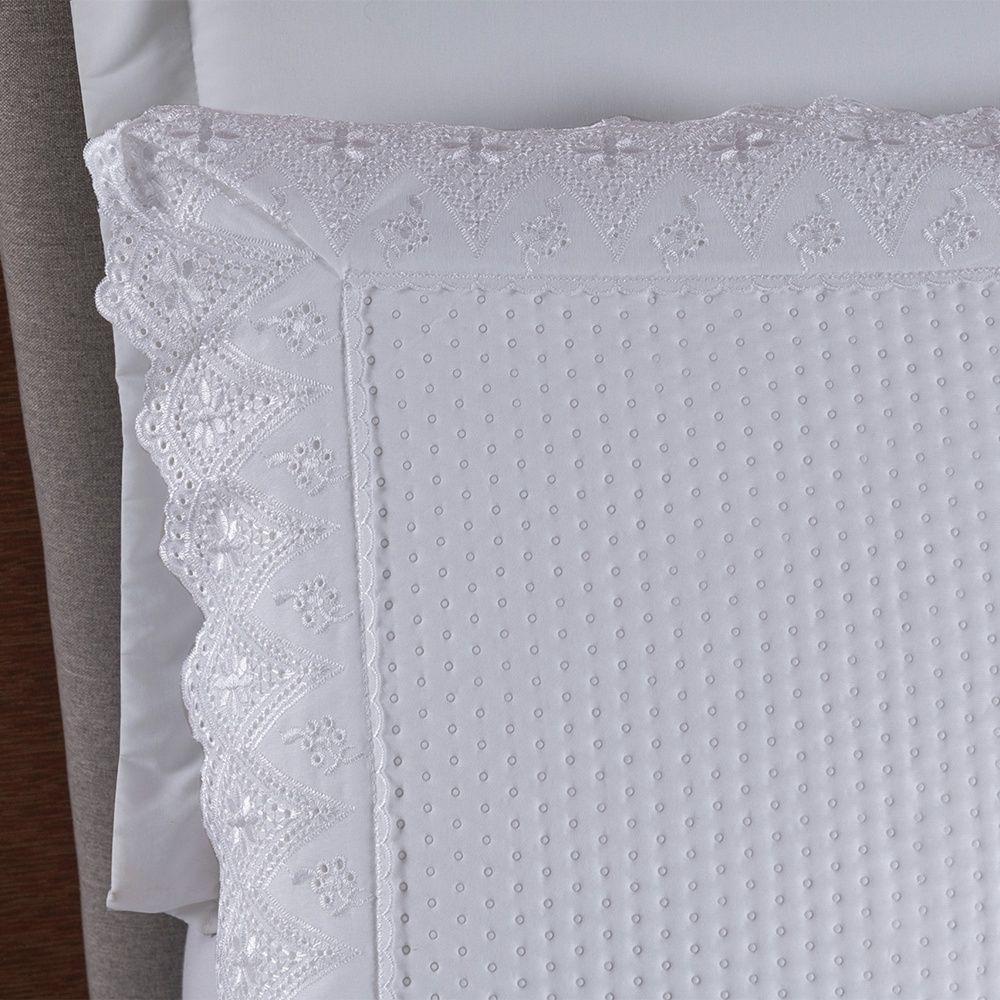 Kit Colcha 3 Peças Queen Percal 300 Fios Bordado Inglês Home Madrid 100% Poliéster - Branco - 6