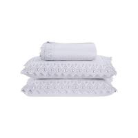Kit Colcha 3 Peças Queen Percal 300 Fios Bordado Inglês Home Madrid 100% Poliéster - Branco - 1
