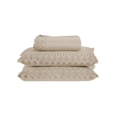 Kit Colcha 3 Peças Queen Percal 300 Fios Bordado Inglês Home Madrid 100% Poliéster - Avelã