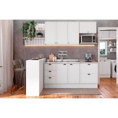 Cozinha Modulada Carraro Bella 6 Peças (2aéreos+2balcões+1ilha+1complemento) C6p56 Branco-carraro