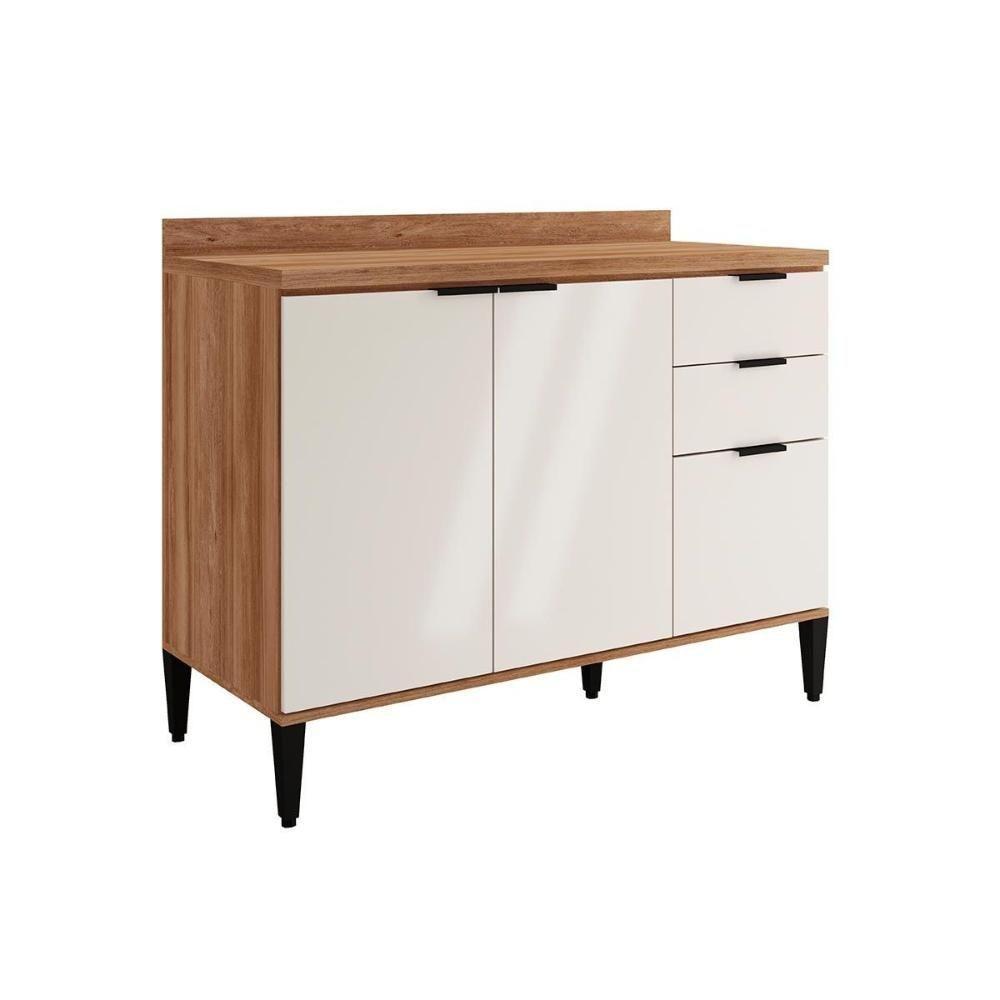 Gabinete P- Pia Cozinha Balcão Alpha 2506 3 Portas E 2 Gavetas C- Tampo 120cm Freijo - Carraro - 1