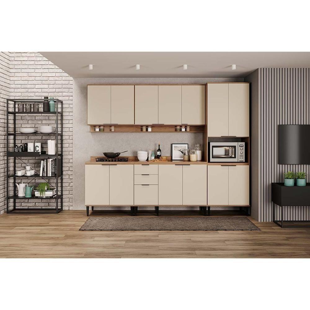 Gabinete P- Pia Cozinha Balcão Alpha 2506 3 Portas E 2 Gavetas C- Tampo 120cm Freijo - Carraro - 5