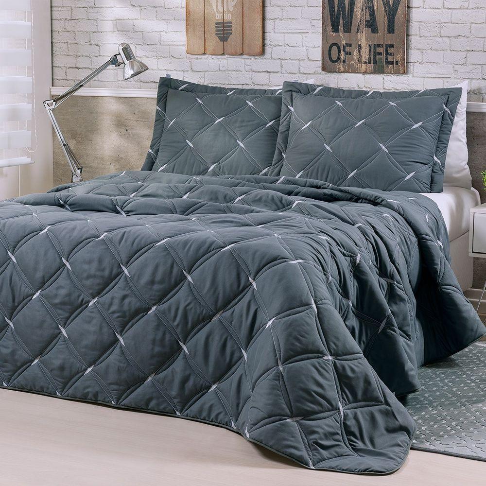 Kit Cobre Leito Unique Queen 3 Peças Hipercal 200 Fios 100% Poliéster - Grafite - 1