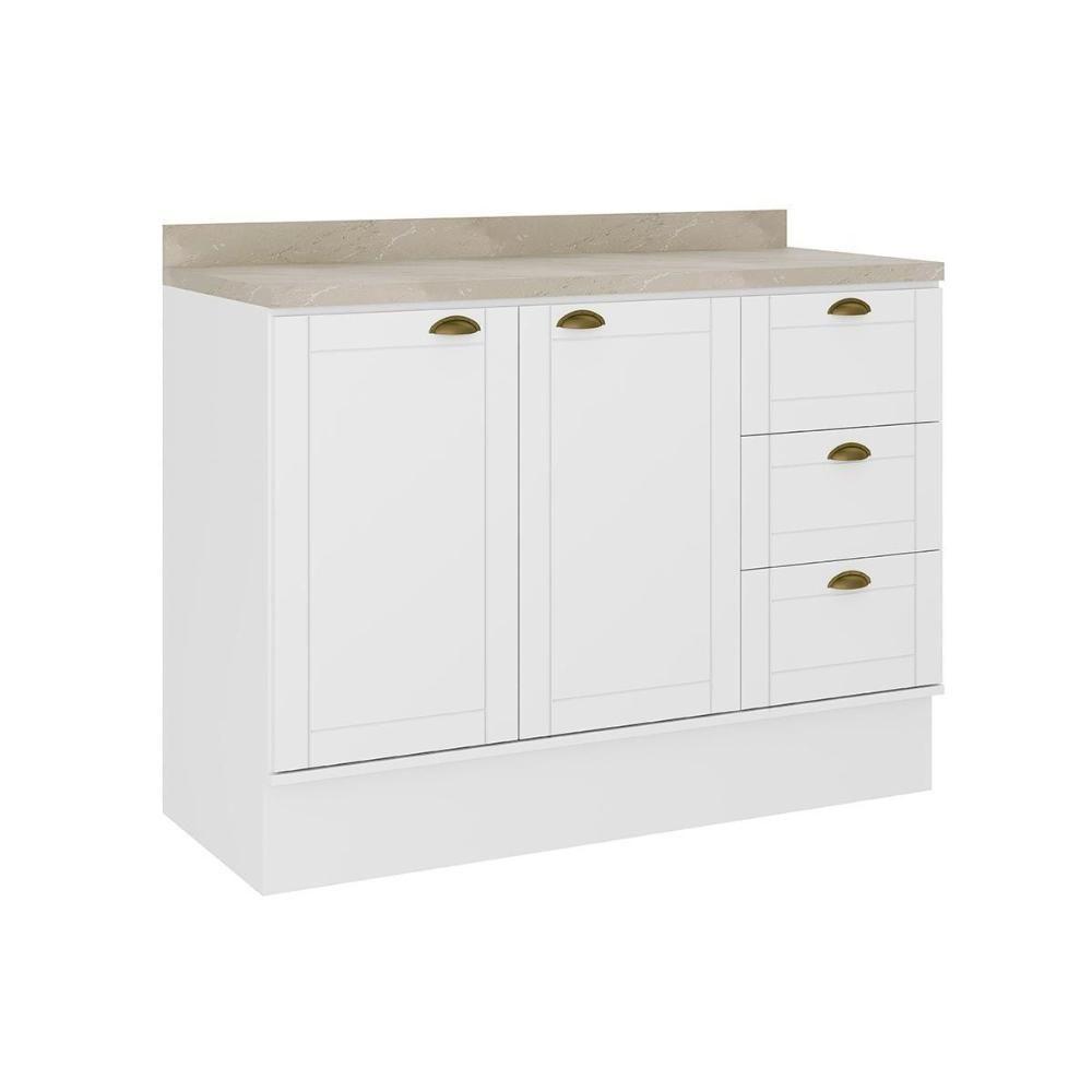 Gabinete P- Pia Cozinha Balcão Bella 2608 2 Portas E 3 Gavetas S-tampo 120cm Branco - Carraro - 1