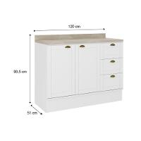 Gabinete P- Pia Cozinha Balcão Bella 2608 2 Portas E 3 Gavetas S-tampo 120cm Branco - Carraro - 3