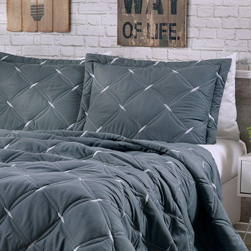 Kit Cobre Leito Unique King 3 Peças Hipercal 200 Fios 100% Poliéster - Grafite - 2