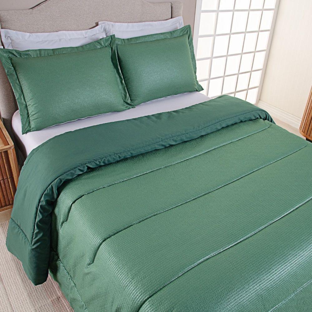 Kit Cobre Leito Ravena To Decorando Queen 3 Peças Micropercal 200 Fios Toque Acetinado 100% Poliéster - Verde - 3