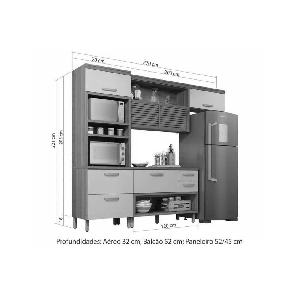 Cozinha Modulada Nesher Princesa 3 Peças (1aéreo+1balcão+1paneleiro) C6p63 Freijo-off White-nesher - 6