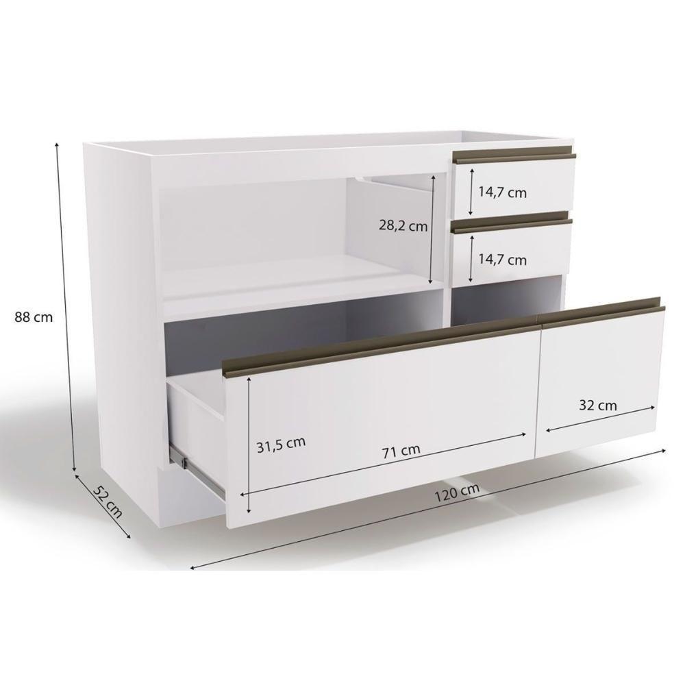 Módulo Cozinha Kappesberg Maxxi Balcão G746 C- 1 Porta E 4 Gavetas S- Tampo 120cm Canela-verde-kappesberg - 3