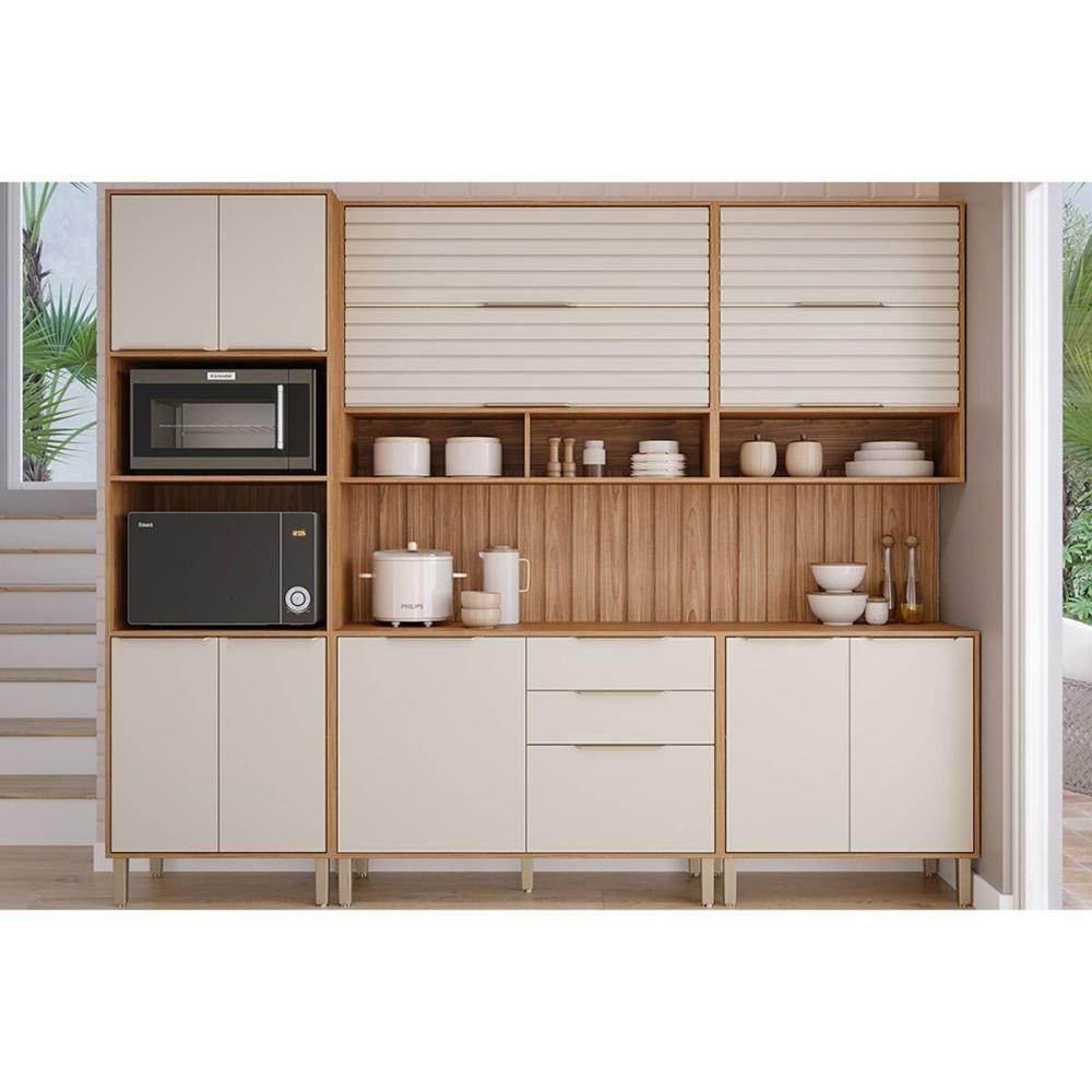 Paneleiro De Cozinha Modulado Esplêndida Torre Quente C- 4 Portas E 2 Nichos P- Forno 70cm Cinamomo-off White - Mgm - 4