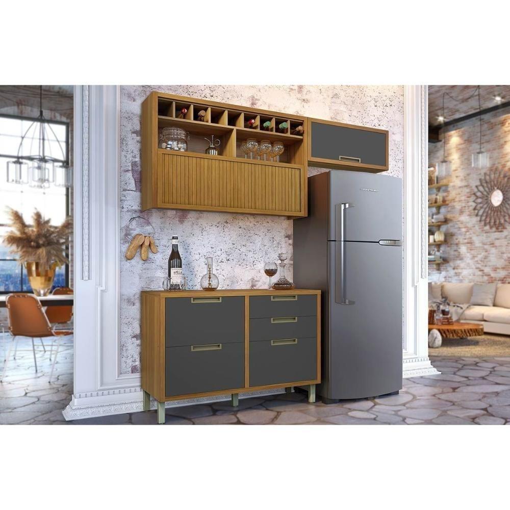 Cozinha Modulada Nesher Imperatriz 3 Peças (2aéreos+1balcão) C6p45 Freijo-grafite-nesher - 1