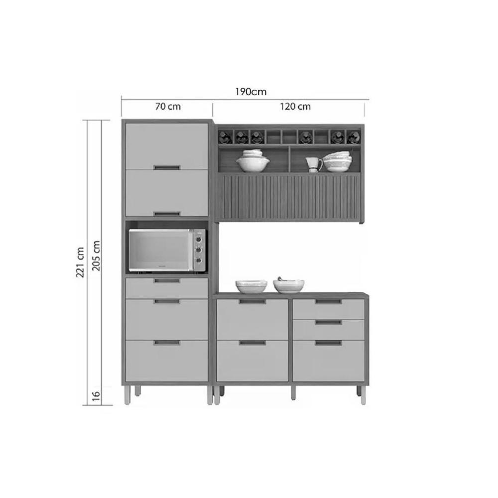 Cozinha Modulada Nesher Imperatriz 3 Peças (1aéreo+1balcão+1paneleiro) C6p43 Freijo-grafite-nesher - 5