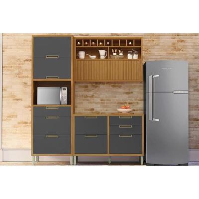 Cozinha Modulada Nesher Imperatriz 3 Peças (1aéreo+1balcão+1paneleiro) C6p43 Freijo-grafite-nesher