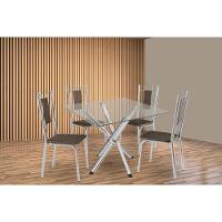 Kit 4 Cadeiras Sala Jantar Volga C- Tampo De Vidro 90cm E 4 Cadeiras Florença Cromada - Courano Marrom - Kappesberg - 1