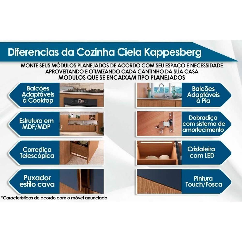 Cozinha Modulada Kappesberg Ciela Ciela 3 Peças (1aéreo+1balcão+1complemento) C3p21 Canela-azul Profundo - Kappesberg - 5
