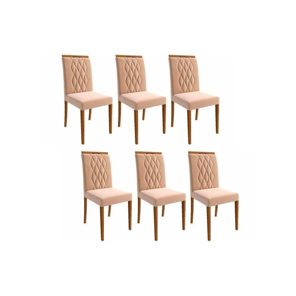 Kit 6 Cadeiras De Cozinha Juliana 6 Un Madeirado-suede Nude Bege - Cimol - 1