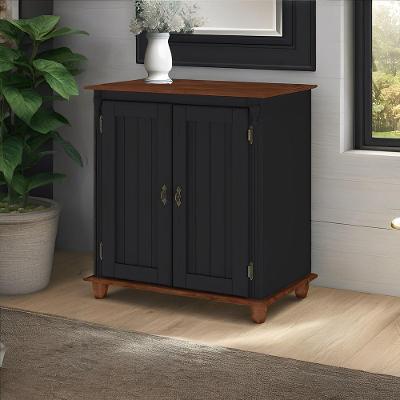 Armário Balcão Farmhouse De Madeira 2 Portas Com Pés Torneados Preto Laca Com Tampo E Base Imbuia Glazer