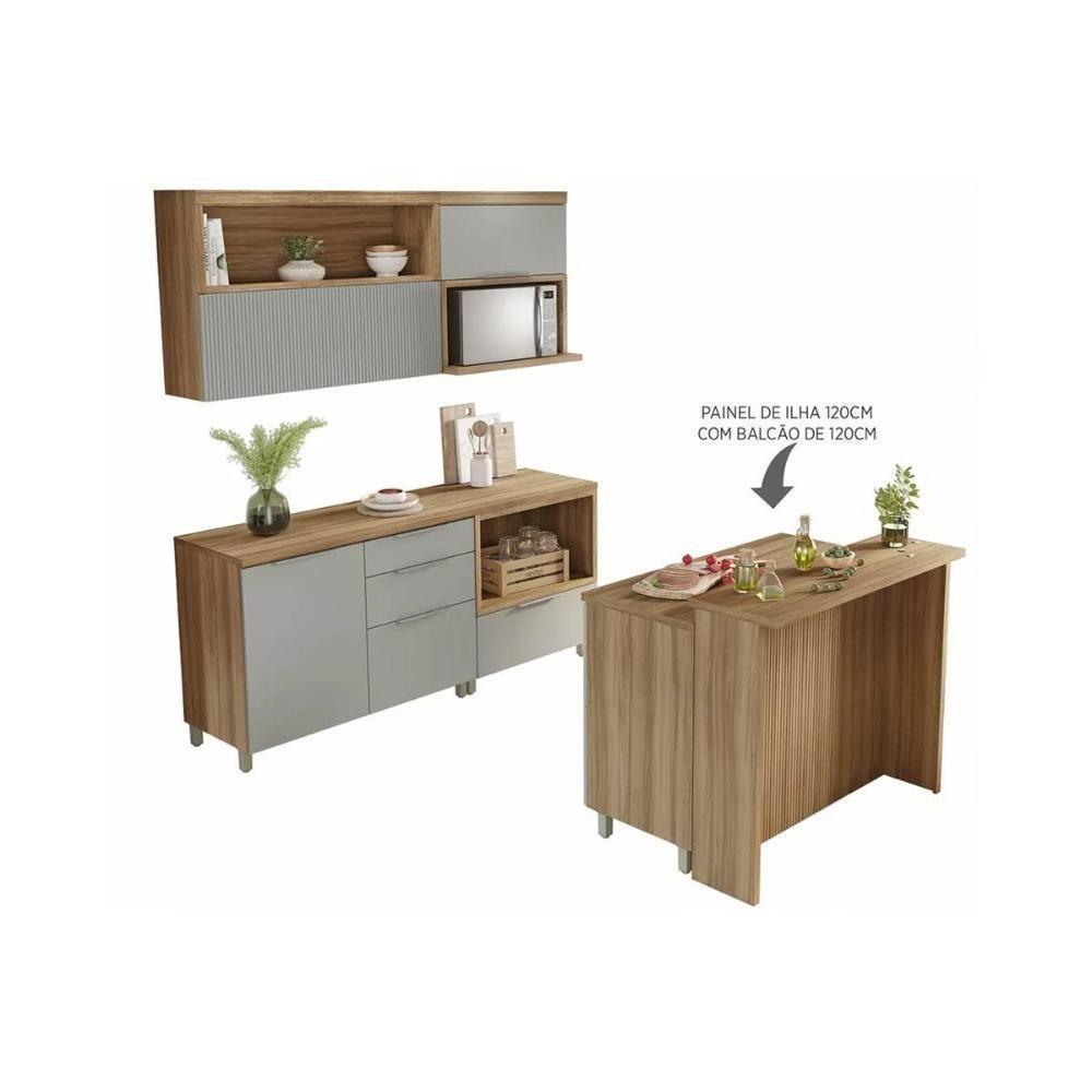 Cozinha Modulada Nesher Marquesa 6 Peças (2aéreos+3balcões+1ilha) C6p02 Nature-verde-nesher - 6