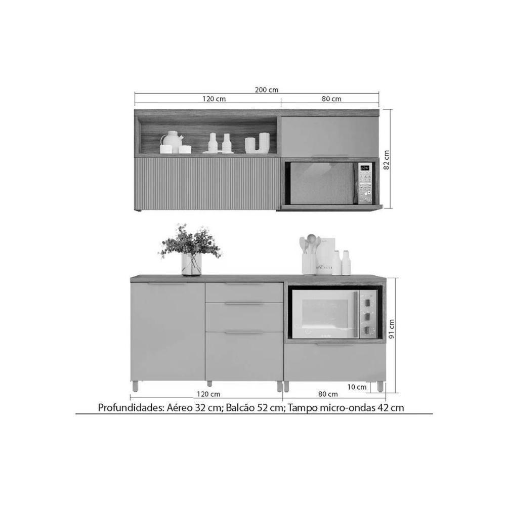 Cozinha Modulada Nesher Marquesa 6 Peças (2aéreos+3balcões+1ilha) C6p02 Nature-verde-nesher - 8
