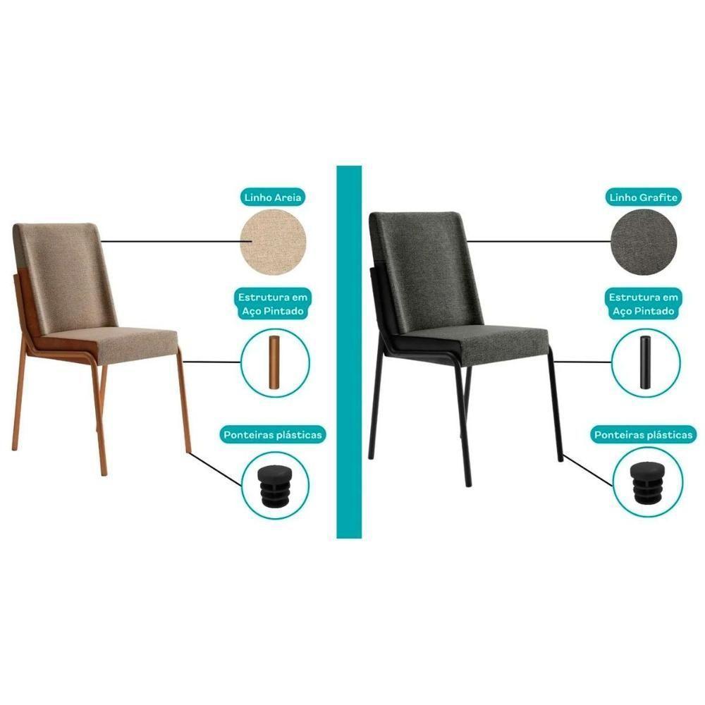 Kit 2 Cadeiras De Cozinha Hug 1749 Aço 2 Uni Preto-linho Grafite-courano Preto - Carraro - 3