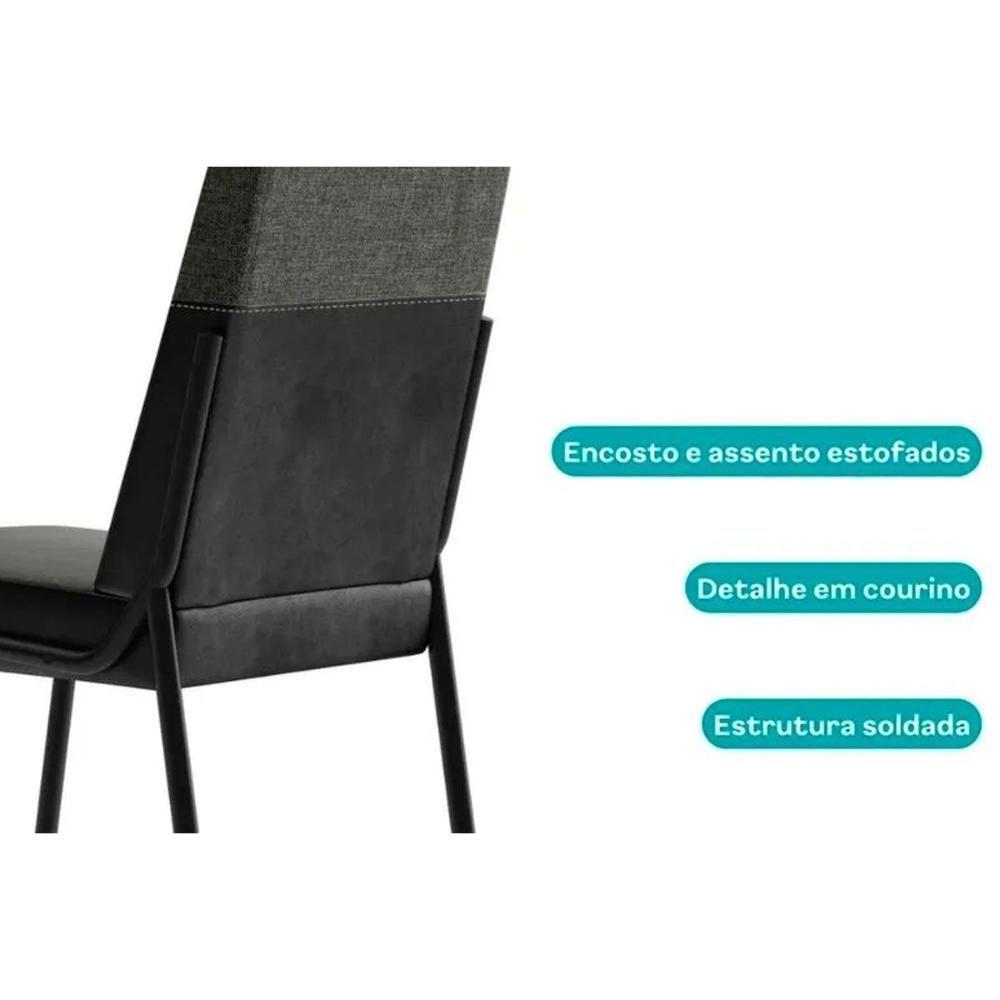 Kit 2 Cadeiras De Cozinha Hug 1749 Aço 2 Uni Preto-linho Grafite-courano Preto - Carraro - 5