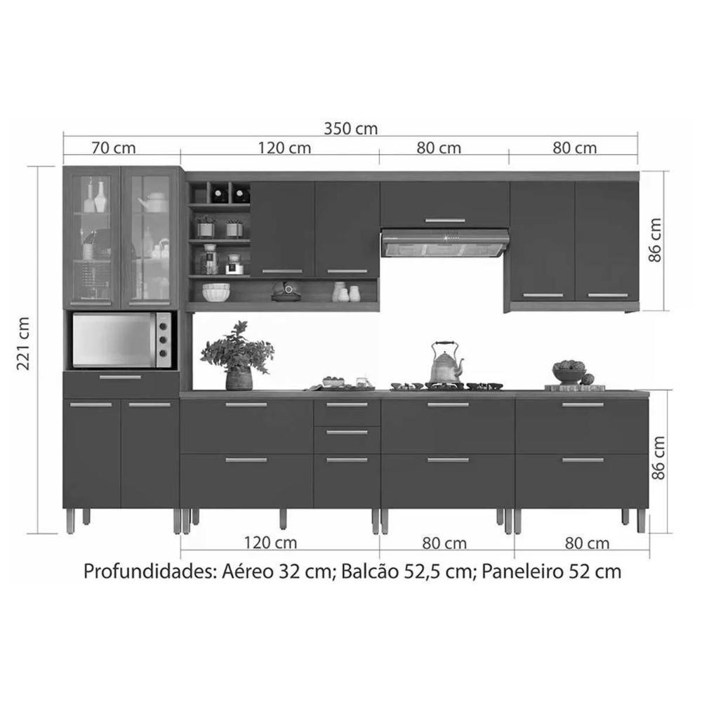Cozinha Modulada Nesher Burguesa Premium 7 Peças (3aéreos+3balcões+1paneleiro) C6p58 Freijo-grafite-nesher - 5