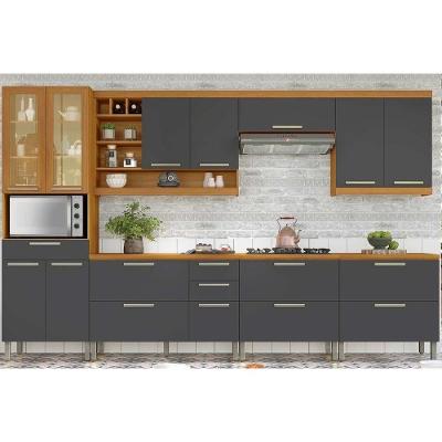 Cozinha Modulada Nesher Burguesa Premium 7 Peças (3aéreos+3balcões+1paneleiro) C6p58 Freijo-grafite-nesher