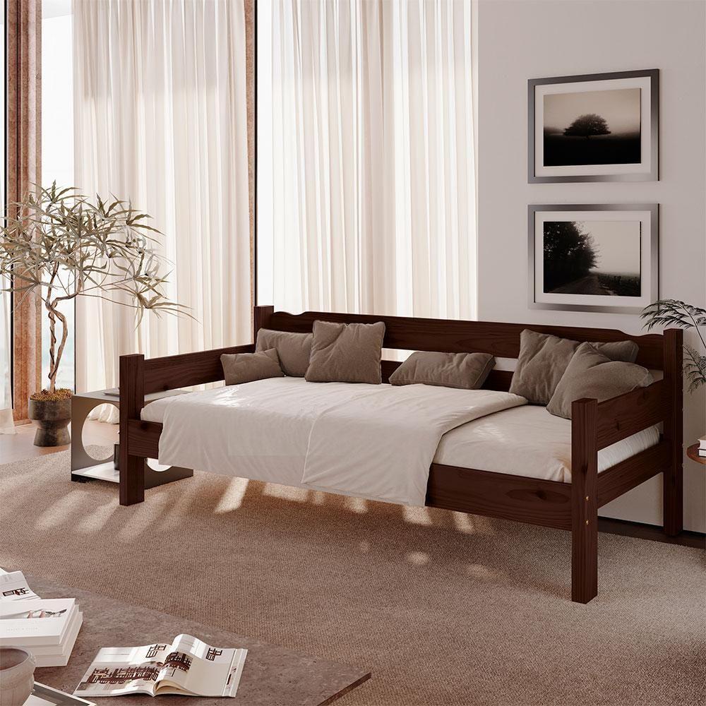 Sofá Cama 3 Lugares Madeira Maciça Com Colchão Solteiro - 2