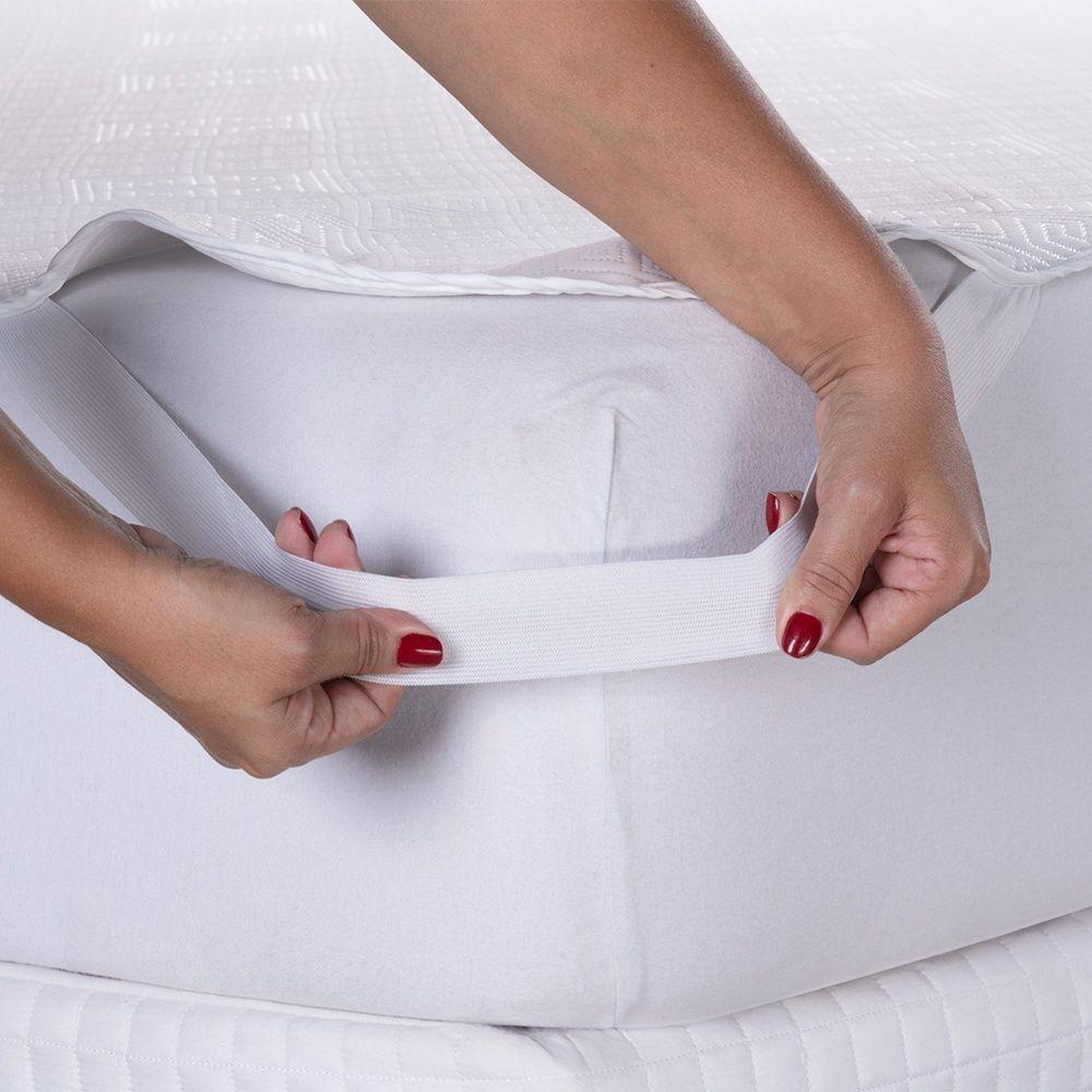 Protetor De Colchão Com Elástico Impermeável Jacquard Texturizada Queen 100% Poliéster - Branco - 3