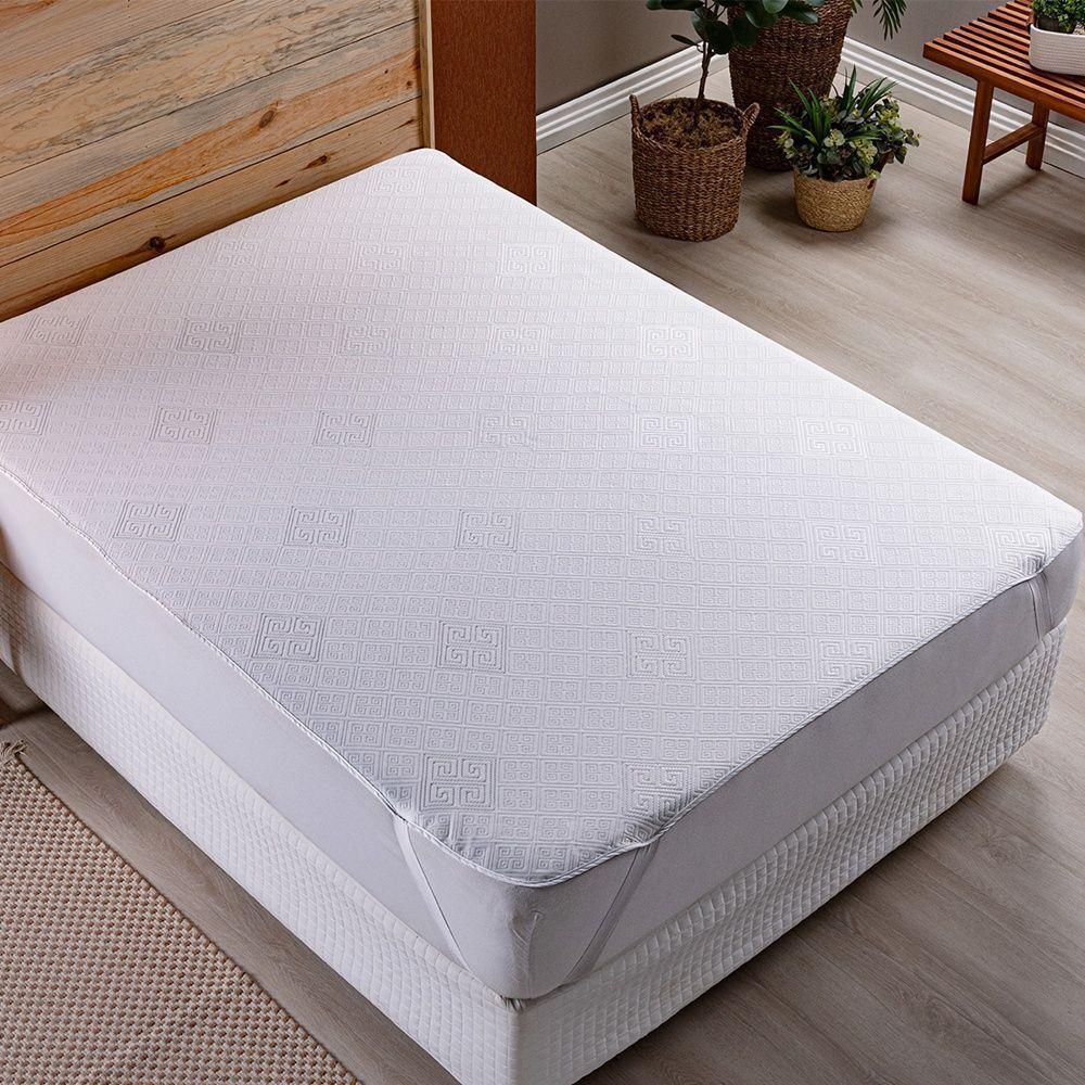 Protetor De Colchão Com Elástico Impermeável Jacquard Texturizada Casal 100% Poliéster - Branco - 4