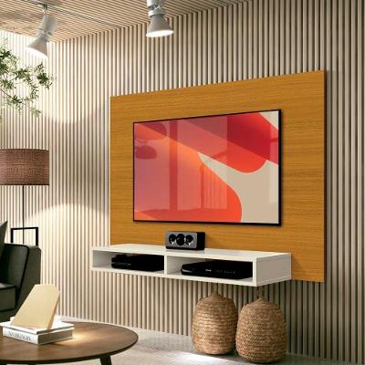 Painel Pequeno Para Tv 43 Polegadas Suspenso 1,20m Com Nicho Cedro Off White