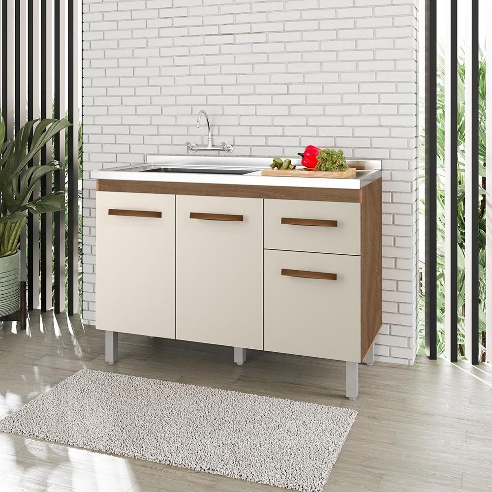 Balcao Para Pia 3p 1g 120 Cm Anita Savana Off White Mobbs Savana Off White - 6