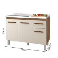 Balcao Para Pia 3p 1g 120 Cm Anita Savana Off White Mobbs Savana Off White - 3