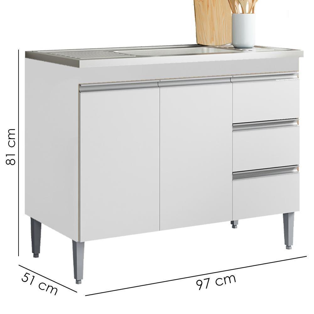 Balcao Pia Sem Tampo 2 Pt 3 G 97 Cm Andreia Branco Reajl Moveis Branco - 3
