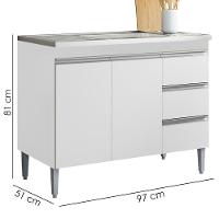 Balcao Pia Sem Tampo 2 Pt 3 G 97 Cm Andreia Branco Reajl Moveis Branco - 3