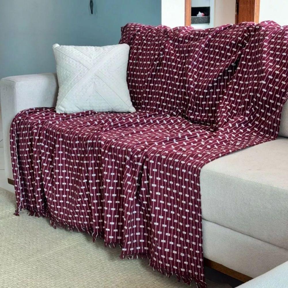 02 Manta Para Sofá Ou Cama Grande 2,50x,180 De 2 E 3 Lugares Capa Protetora Para Sofa Gigante Algodão Vinho-branco - 1