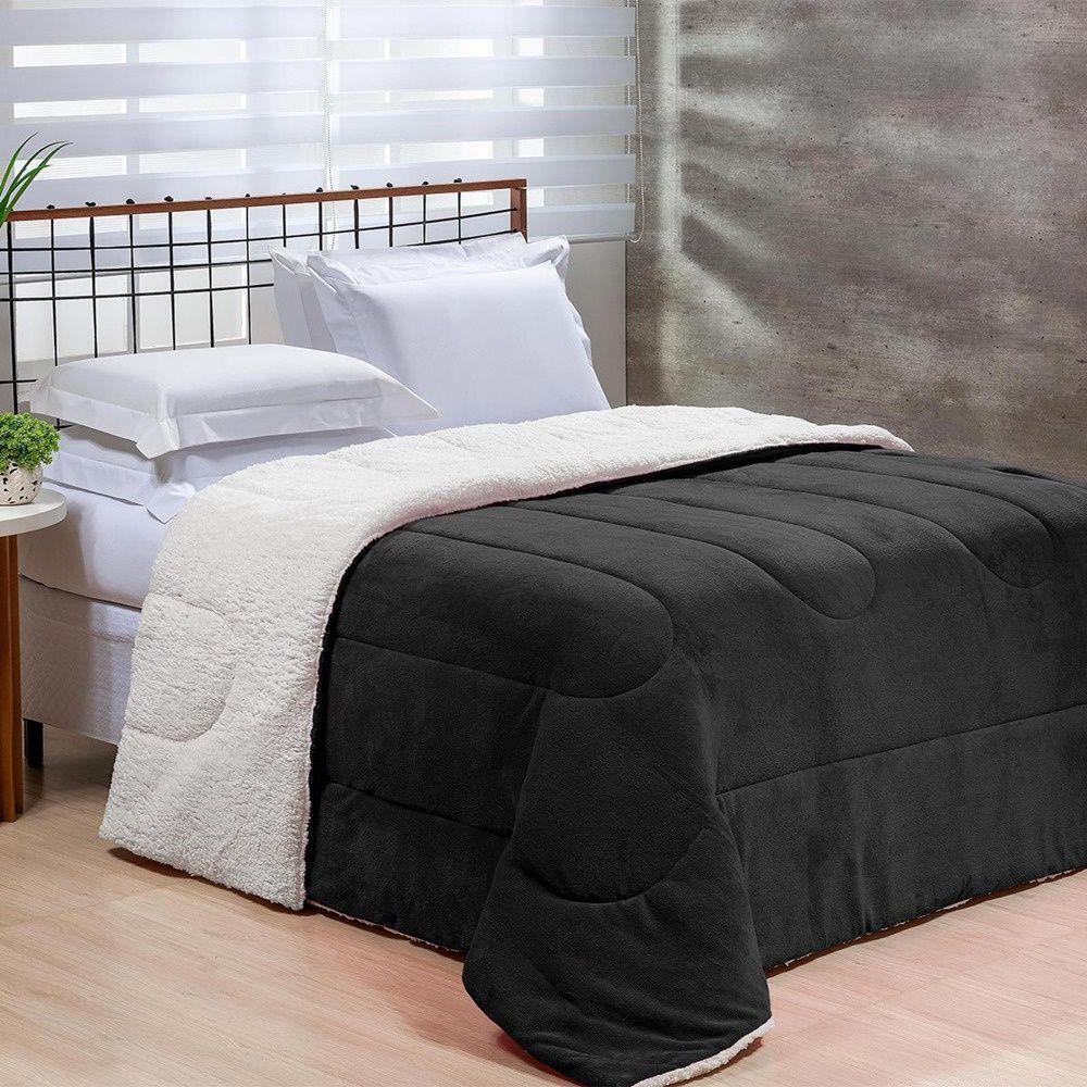 Coberdrom 1 Peça Solteiro Fleece Com Sherpa Noruega 100% Poliéster - Preto - 2