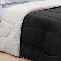 Coberdrom 1 Peça Solteiro Fleece Com Sherpa Noruega 100% Poliéster - Preto - 3