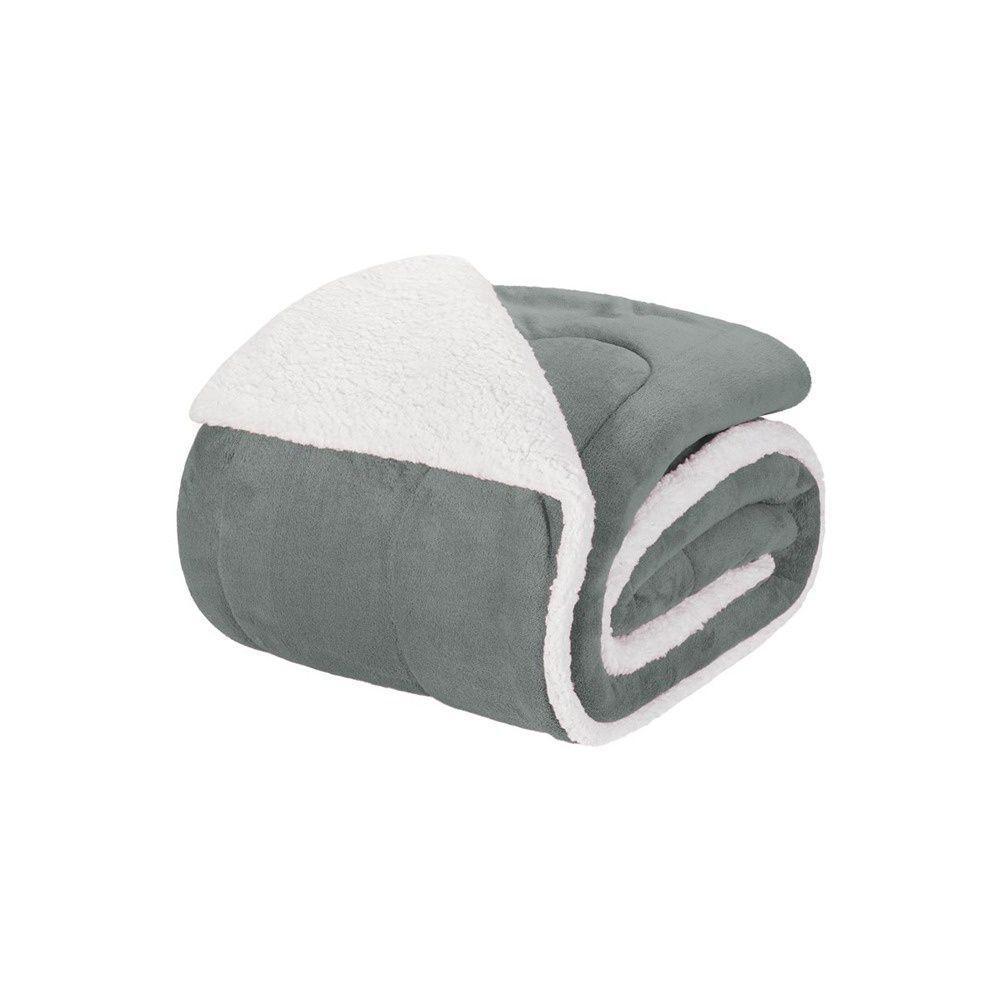 Coberdrom 1 Peça Solteiro Fleece Com Sherpa Noruega 100% Poliéster - Cinza - 1