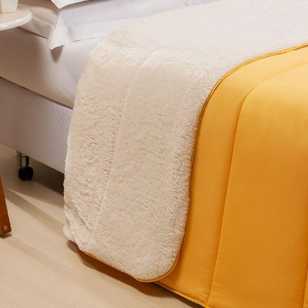 Coberdrom 1 Peça Queen Percal 200 Fios Com Sherpa Flupy 100% Poliéster - Amarelo - 2