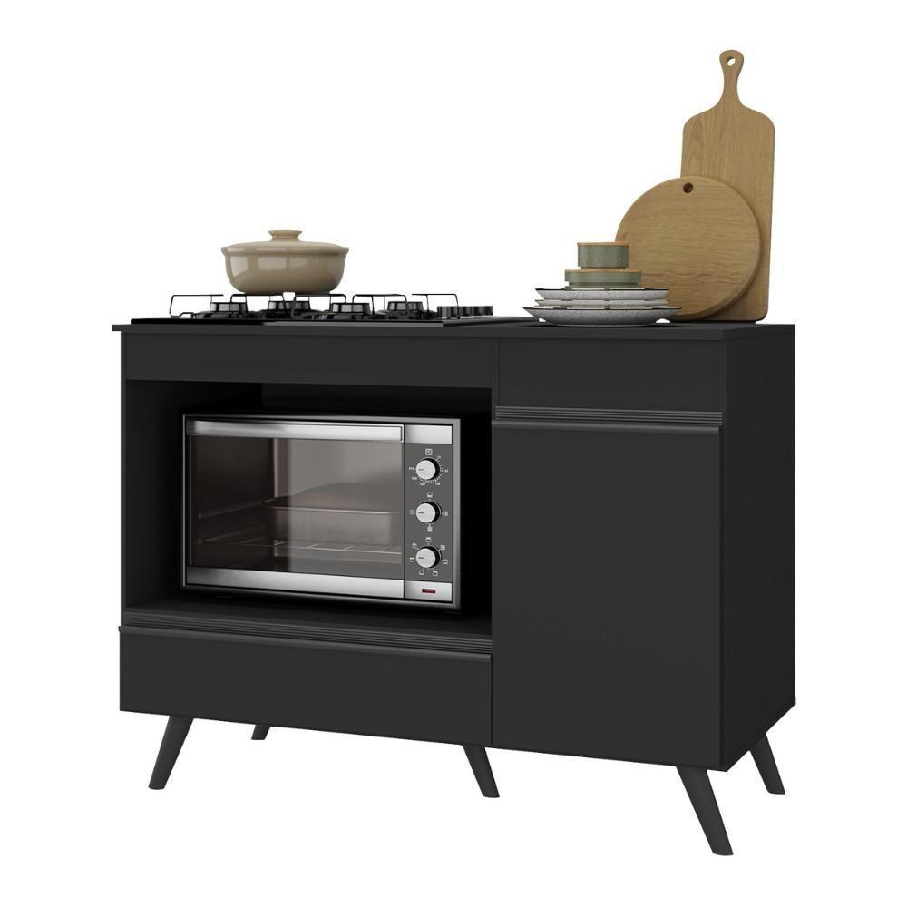 Balcão Para Cooktop E Forno 105cm 1 Porta 1 Gaveta Veneza Multimóveis Mp2258 - Preto - 2