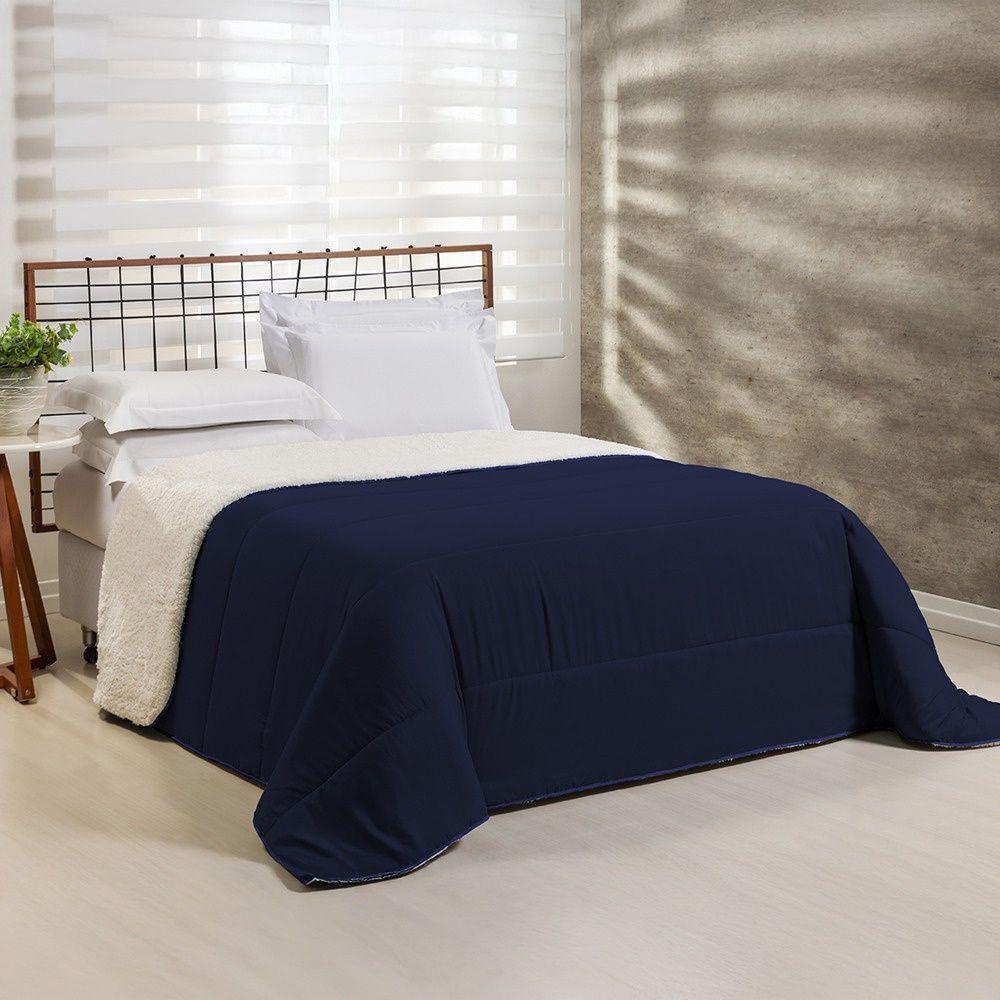 Coberdrom 1 Peça Queen Percal 200 Fios Com Sherpa Flupy 100% Poliéster - Marinho - 1