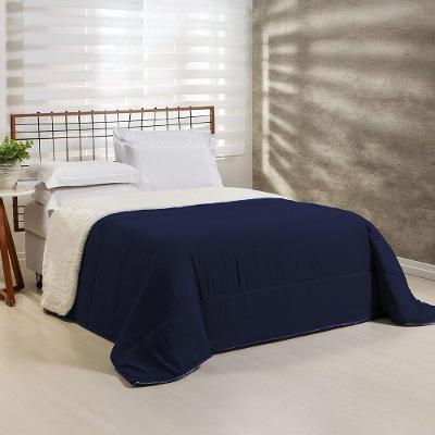 Coberdrom 1 Peça Queen Percal 200 Fios Com Sherpa Flupy 100% Poliéster - Marinho